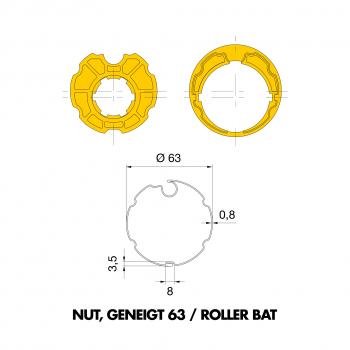 Adapter und Mitnehmer Spitzbogig, abgeschrägt 63x0,8 (Nut, geneigt 63 / Roller Bat)