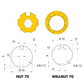 Adapter und Mitnehmer Spitzbogig 70 (Nut 70 / Wellnut 70)