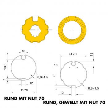 Adapter und Mitnehmer Spitzbogog 70 (Rund mit Nut 70 / Rund, gewellt mit Nut 70)