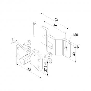 Halter Vierkanstift 10mm + Bügel mit Löchern M6, max. 30 Nm
