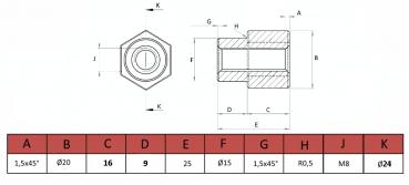 Zahnstange aus verzinktem Stahl, 12X30X1005 mm mit sechseckigem Befestigungszubehör