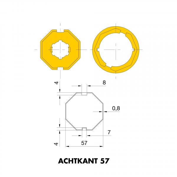 Adapter und Mitnehmer Achteckig 57x0,8 (Achtkant 57)