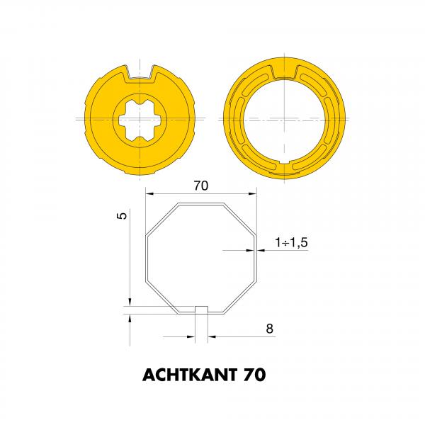 Adapter und Mitnehmer Achteckig 70x(1 bis 1,5) (Achtkant 70)