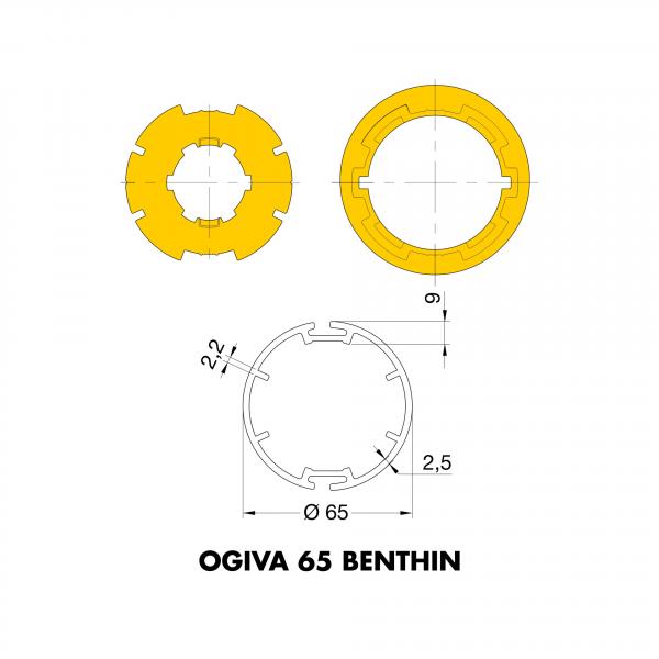 Adapter und Mitnehmer Spitzbogig 65x2,5 (Ogiva 65 Benthin)