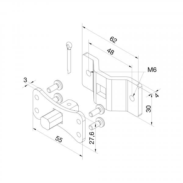 Halter Vierkanstift 10mm + Bügel mit Löchern M6, max. 30 Nm